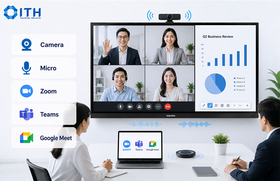 Màn hình tương tác Samsung hỗ trợ hội họp trực tuyến
