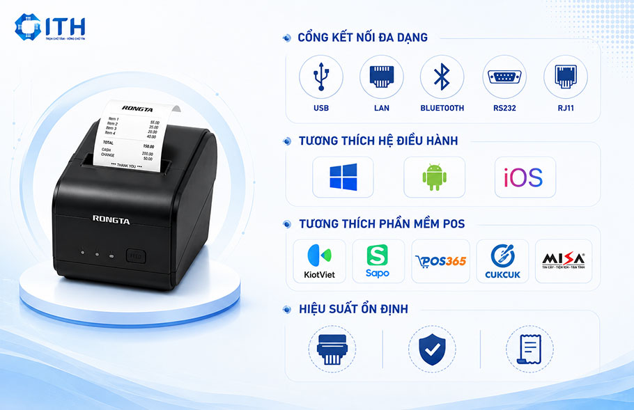 Tính năng kỹ thuật và khả năng kết nối của Máy in bill Rongta