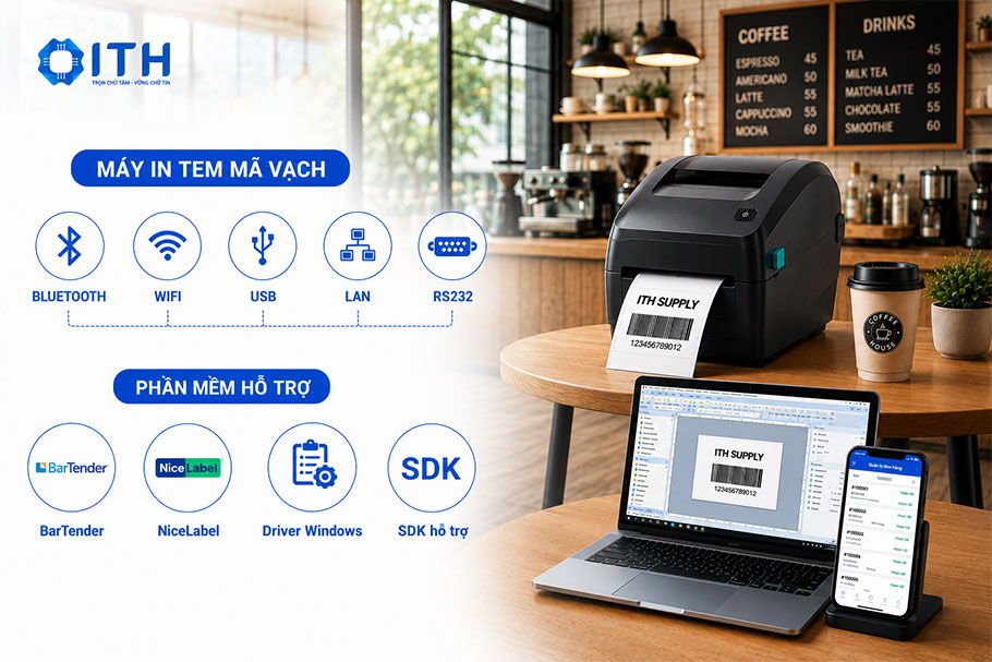 Khả năng kết nối và phần mềm hỗ trợ máy in tem mã vạch