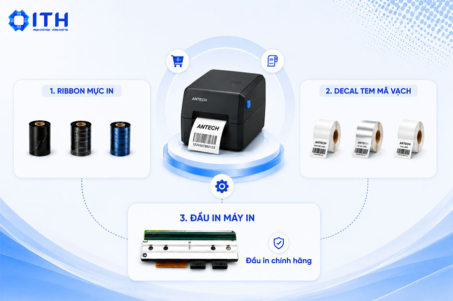 Vật tư tiêu hao và phụ kiện cần thiết cho máy in tem mã vạch Antech