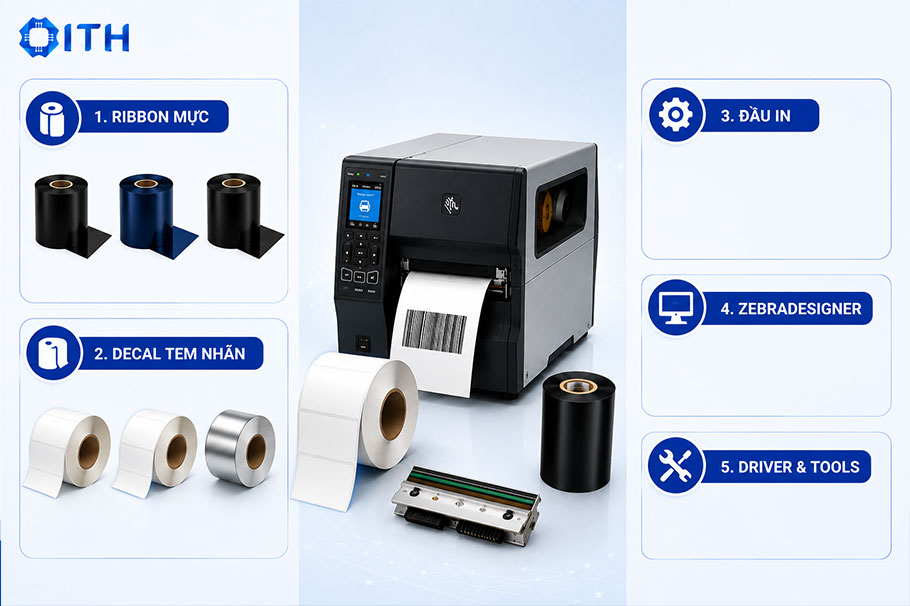 Vật tư tiêu hao và phụ kiện cần thiết cho máy in tem mã vạch Zebra