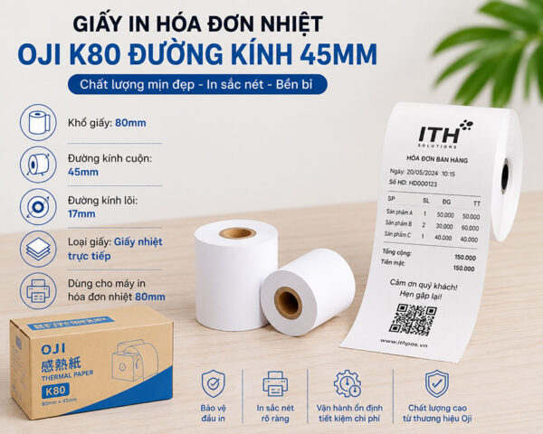Giấy in hóa đơn nhiệt Oji K80 đường kính 45mm