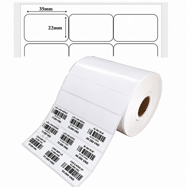 Decal giấy 35x22 mm dài 50m – 3 tem/hàng