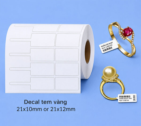Decal PVC 21x10mm dài 50m tem vàng bạc