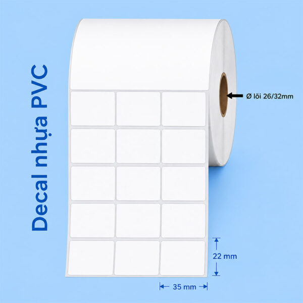 Decal PVC 35x22mm dài 50m 3 tem trên 1 hàng