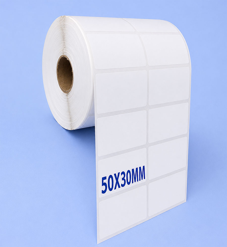 Decal thường 50x30mm dài 50m 2 tem trên 1 hàng