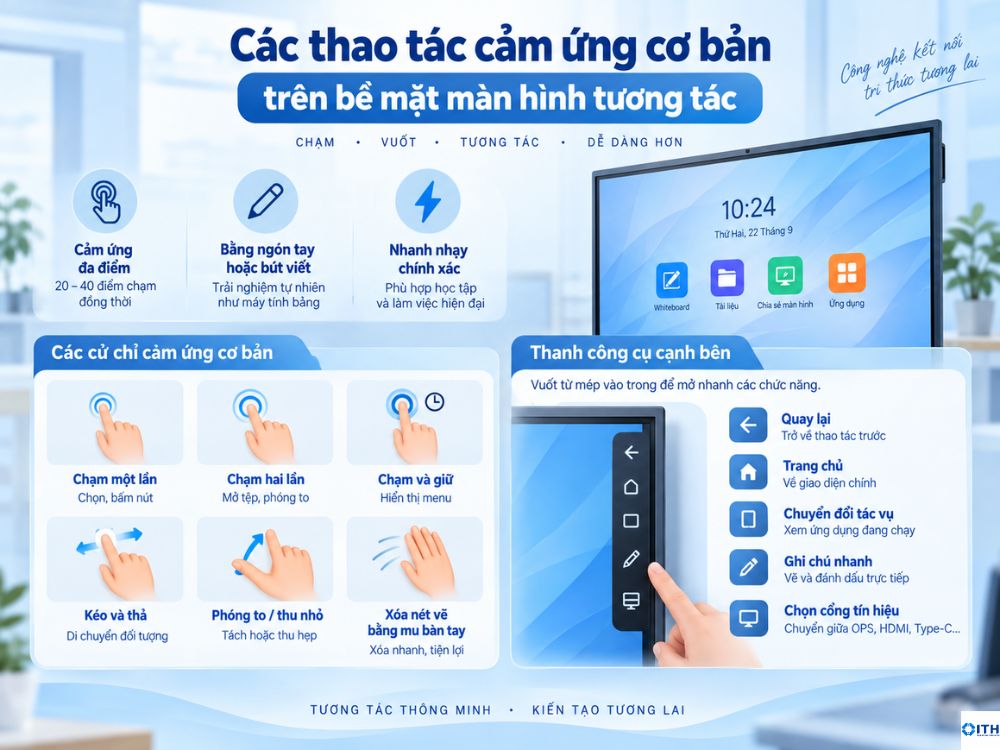Các tao tác cảm ứng khi sử dụng màn hình tương tác