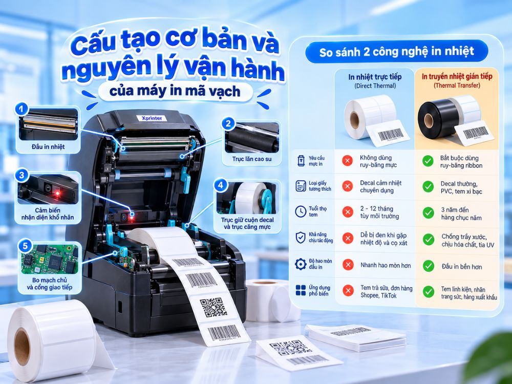 Cấu tạo và nguyên lý của máy in mã vạch