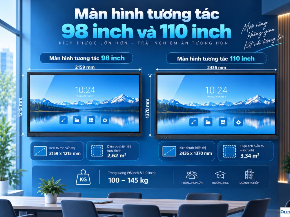 Kích thước màn hình tương tác 98 inch và 110 inch