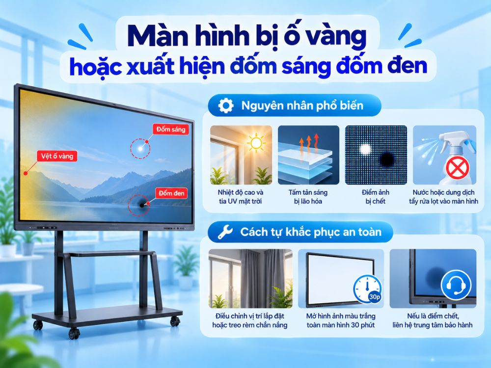 Màn hình bị ố vàng hoặc xuất hiện đốm sáng đốm đen