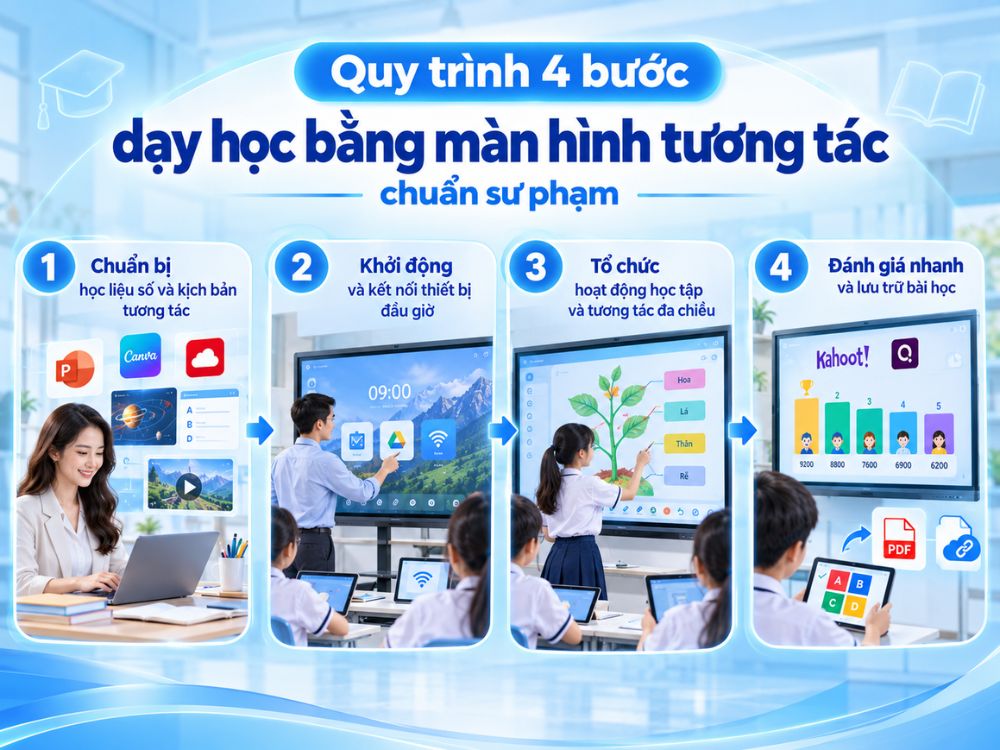 Quy trình 4 bước dạy học bằng màn hình tương tác chuẩn sư phạm