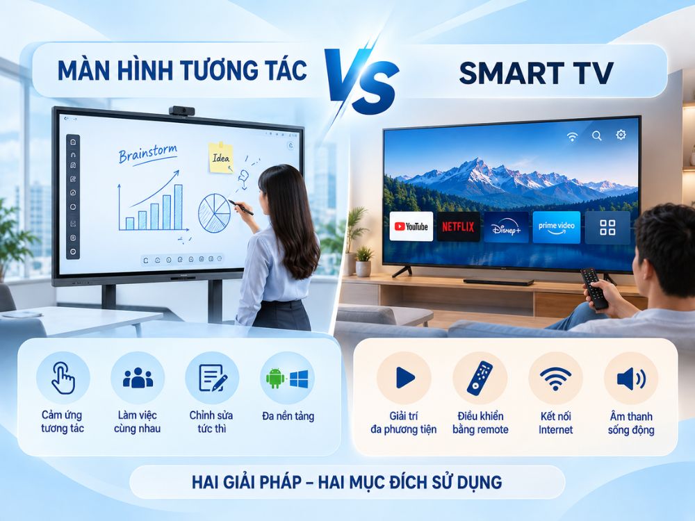 So sánh chi tiết màn hình tương tác và Tivi