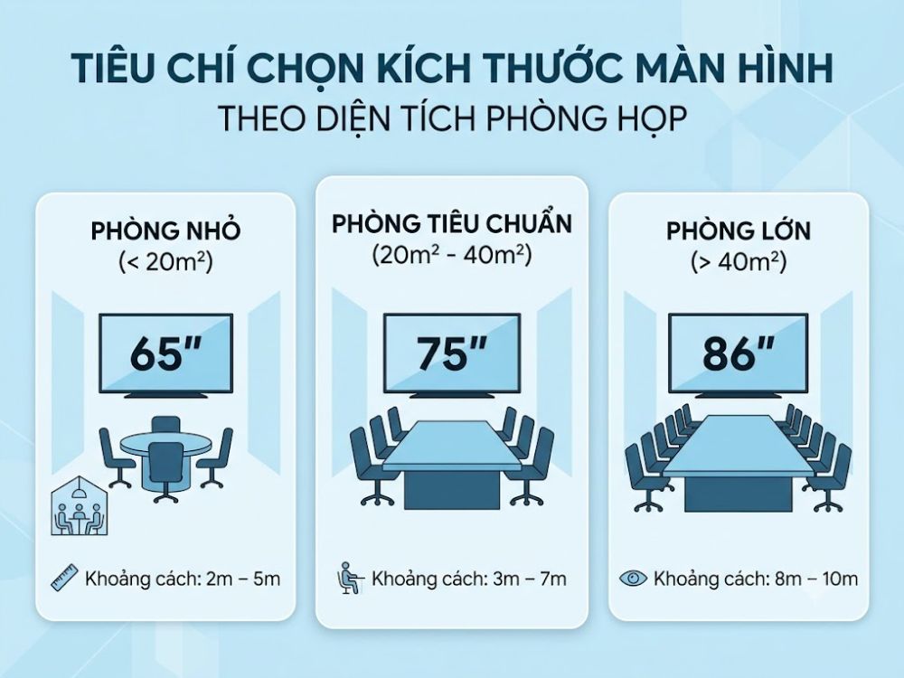 Tiêu chí lựa chọn kích thước màn hình theo diện tích phòng họp