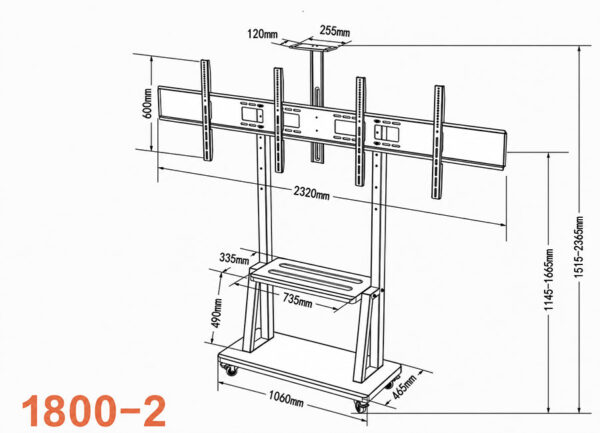 Giá treo Tivi di động 2 màn hình Dalite 1800-2