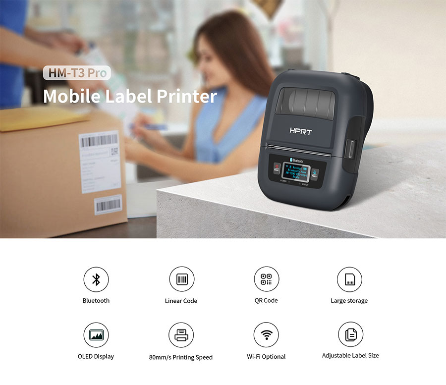 Máy in mã vạch cầm tay HPRT HM-T3 PRO (USB + BLUETOOTH + WiFi)