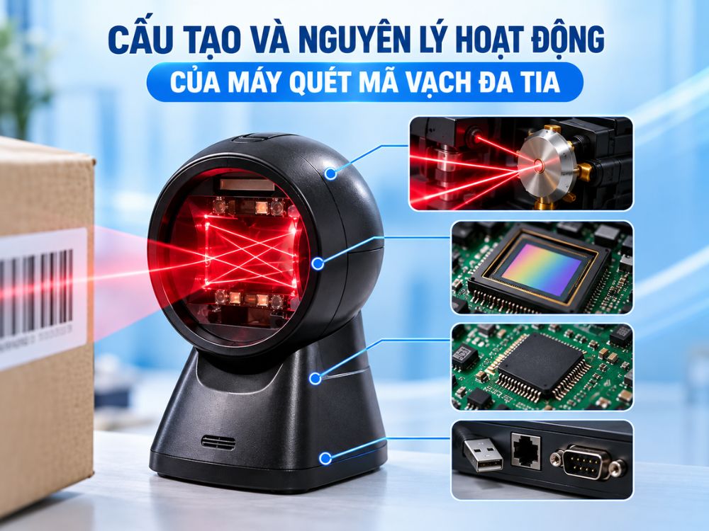 Cấu tạo và nguyên lý hoạt động của máy quét mã vạch đa tia