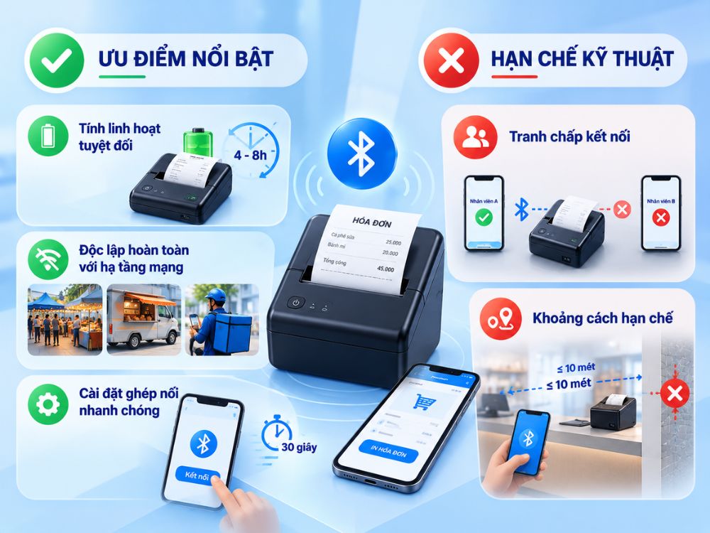 máy in hóa đơn bluetooth hay wifi - Đánh giá ưu điểm và hạn chế của máy in hóa đơn Bluetooth