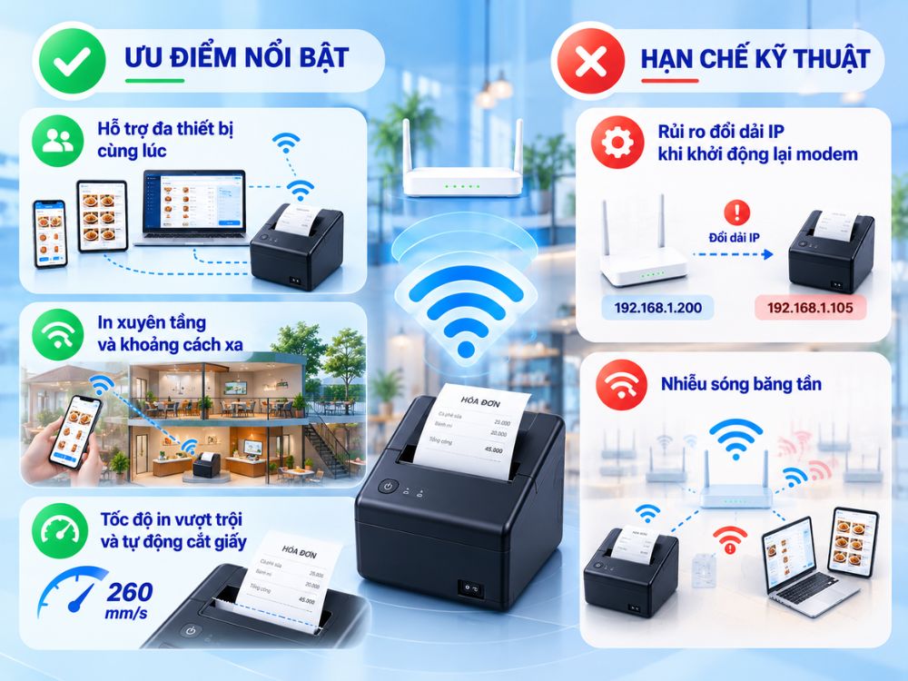 máy in hóa đơn bluetooth hay wifi - Đánh giá ưu điểm và hạn chế của máy in hóa đơn WiFi