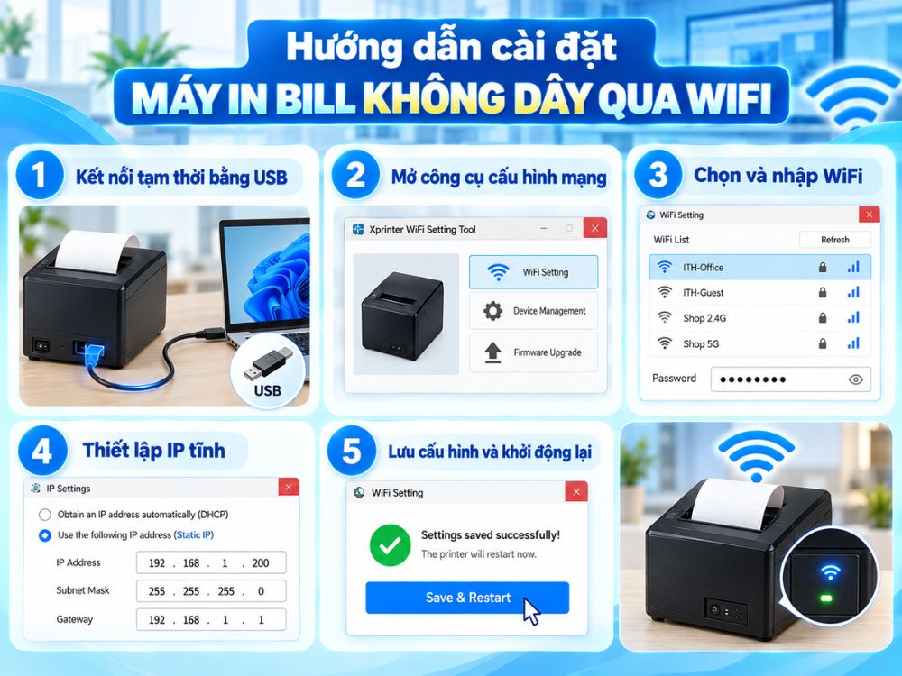 Hướng dẫn cài đặt máy in bill không dây qua mạng WiFi