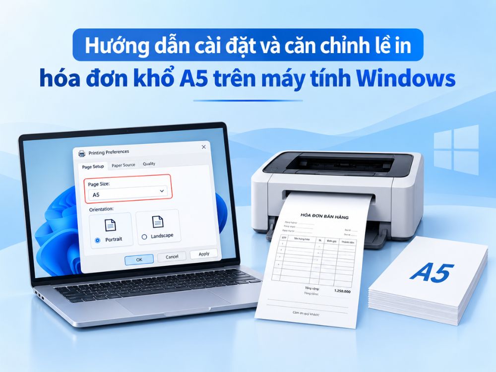 Hướng dẫn cài đặt và căn chỉnh lề in hóa đơn khổ A5 trên máy tính Windows