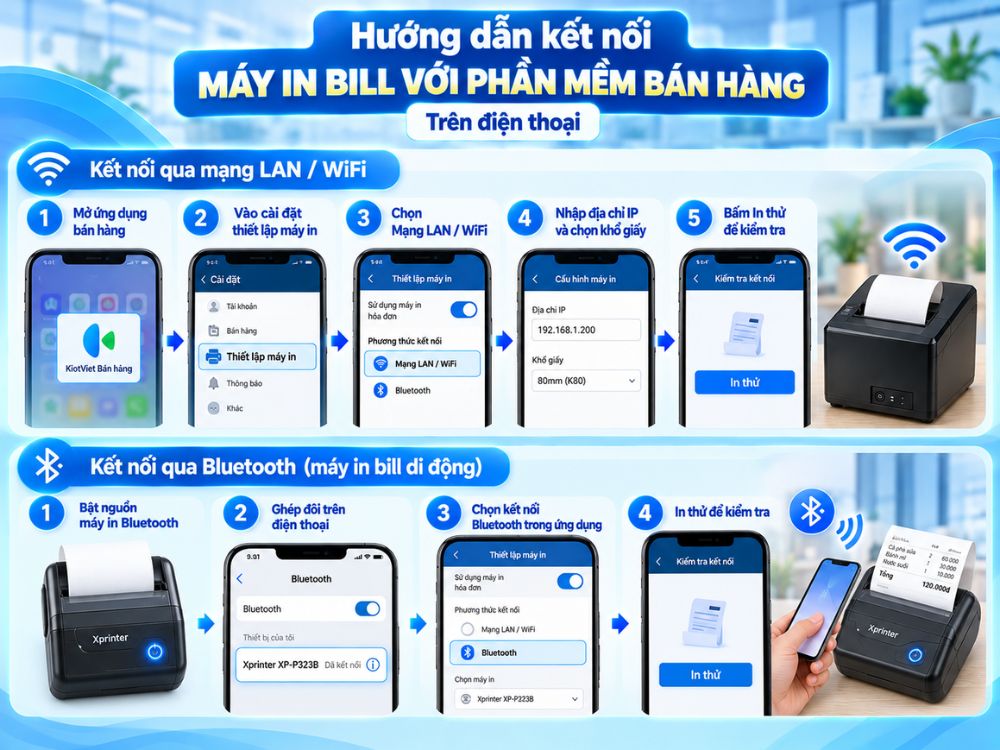 Hướng dẫn kết nối máy in bill với phần mềm bán hàng trên điện thoại
