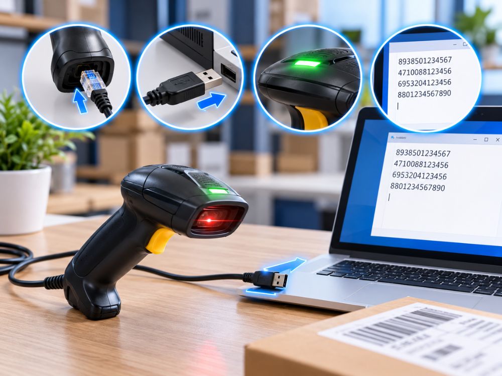 Ket noi may quet ma vach co day qua cong USB Kết nối máy quét mã vạch có dây qua cổng USB