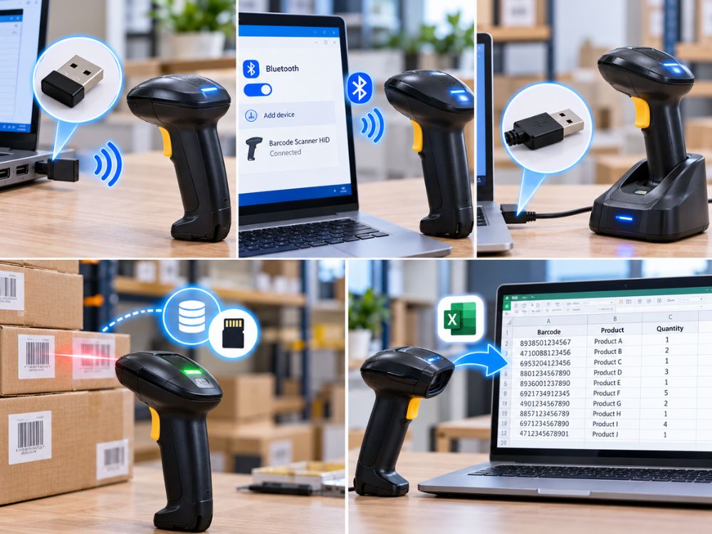 Ket noi may quet ma vach khong day qua USB Dongle 2.4G va Bluetooth Kết nối máy quét mã vạch không dây qua USB Dongle 2.4G và Bluetooth