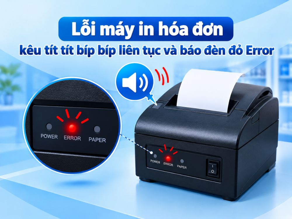 Lỗi máy in hóa đơn kêu tít tít bíp bíp liên tục và báo đèn đỏ Error
