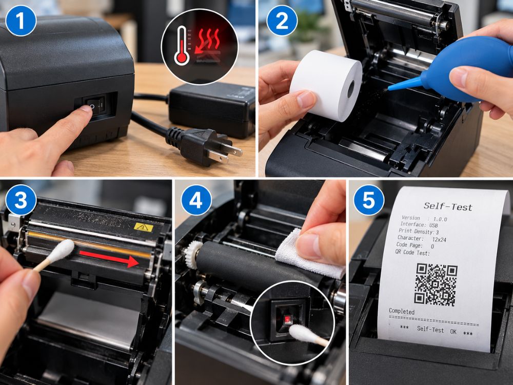Quy trình 5 bước vệ sinh đầu in nhiệt máy in bill chuẩn kỹ thuật