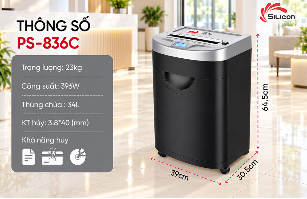 Silicon PS 836C 4 Máy huỷ tài liệu Silicon PS-836C